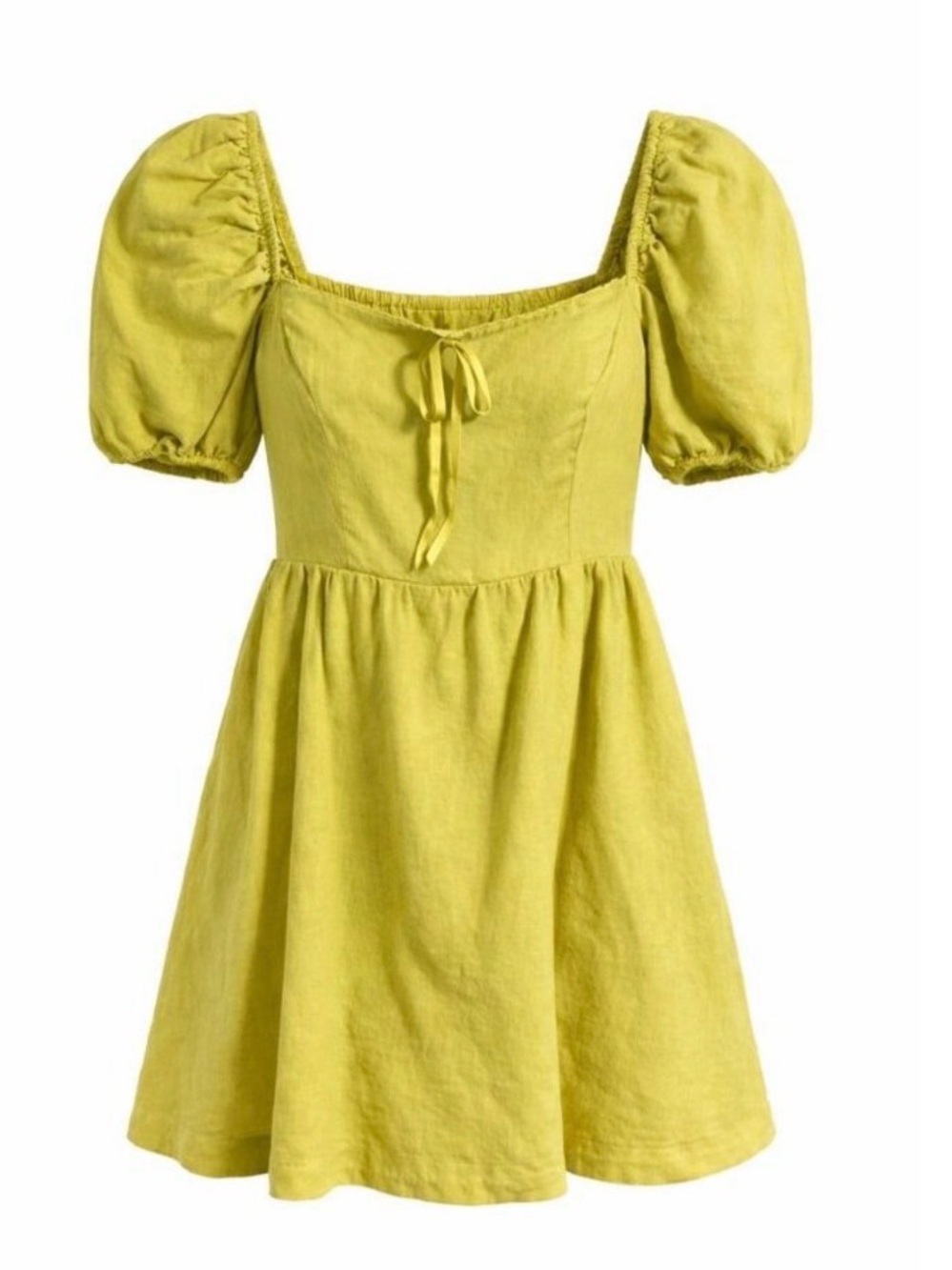Camila Coelho Puff Sleeve Mini Dress Chartreuse Green Size M